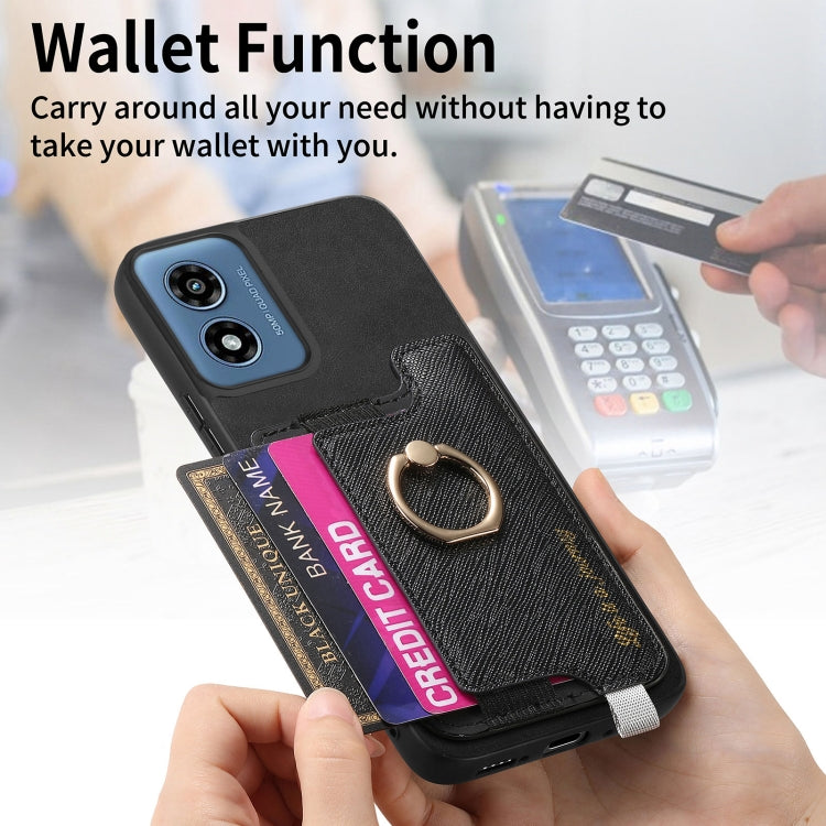 For Motorola Moto G Play 2024 4G Retro Magsafe Cross Leather Ring Holder Card Bag Phone Case(Black) by buy2fix