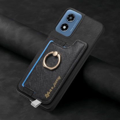 For Motorola Moto G Play 2024 4G Retro Magsafe Cross Leather Ring Holder Card Bag Phone Case(Black) by buy2fix