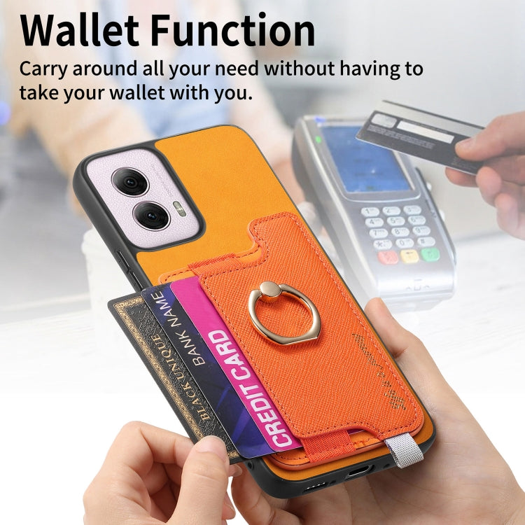 For Motorola Moto G Power 2024 5G Retro Magsafe Cross Leather Ring Holder Card Bag Phone Case(Yellow) by buy2fix