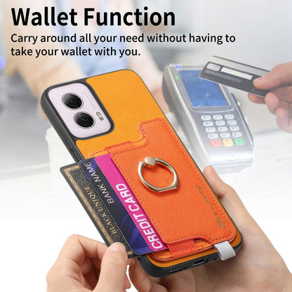 For Motorola Moto G Power 2024 5G Retro Magsafe Cross Leather Ring Holder Card Bag Phone Case(Yellow) by buy2fix