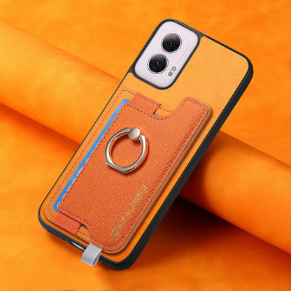 For Motorola Moto G Power 2024 5G Retro Magsafe Cross Leather Ring Holder Card Bag Phone Case(Yellow) by buy2fix