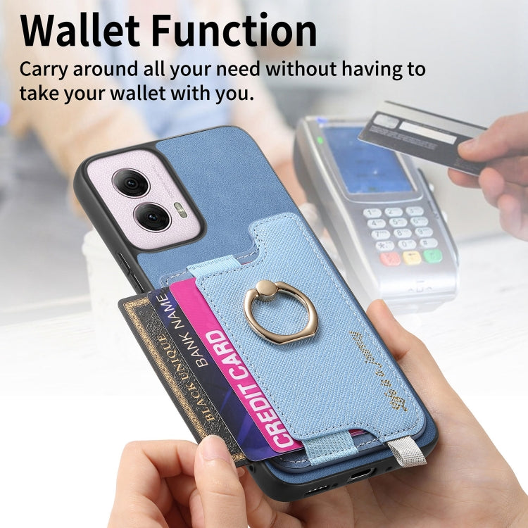 For Motorola Moto G Power 2024 5G Retro Magsafe Cross Leather Ring Holder Card Bag Phone Case(Blue) by buy2fix