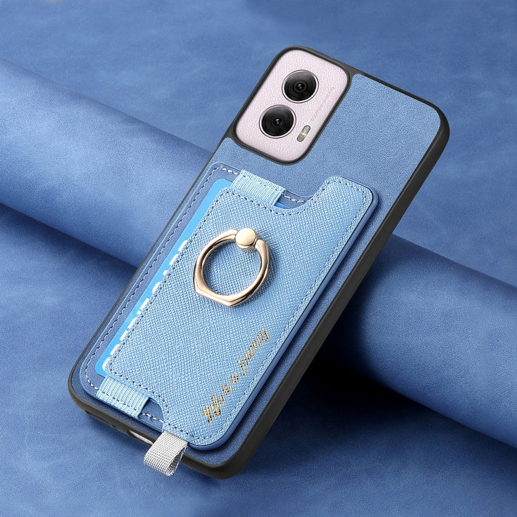 For Motorola Moto G Power 2024 5G Retro Magsafe Cross Leather Ring Holder Card Bag Phone Case(Blue) by buy2fix