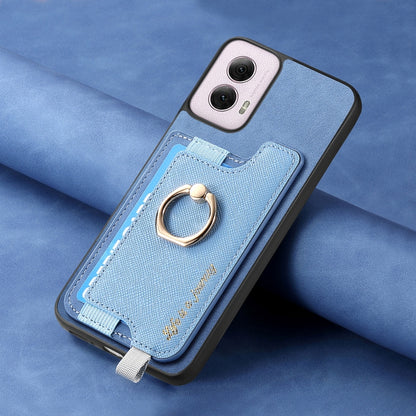 For Motorola Moto G Power 2024 5G Retro Magsafe Cross Leather Ring Holder Card Bag Phone Case(Blue) by buy2fix