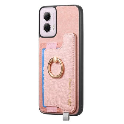 For Motorola Moto G Power 2024 5G Retro Magsafe Cross Leather Ring Holder Card Bag Phone Case(Pink) by buy2fix