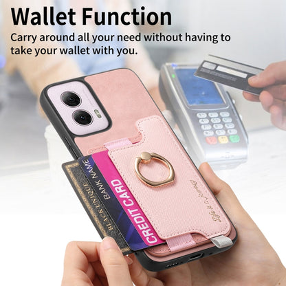 For Motorola Moto G Power 2024 5G Retro Magsafe Cross Leather Ring Holder Card Bag Phone Case(Pink) by buy2fix