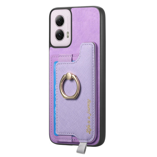For Motorola Moto G Power 2024 5G Retro Magsafe Cross Leather Ring Holder Card Bag Phone Case(Purple) by buy2fix