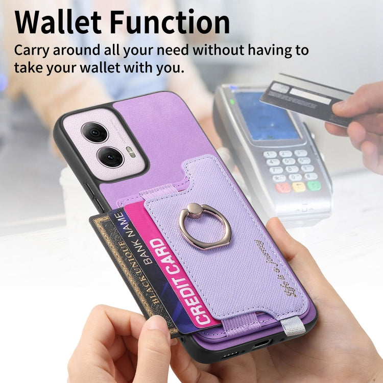For Motorola Moto G Power 2024 5G Retro Magsafe Cross Leather Ring Holder Card Bag Phone Case(Purple) by buy2fix