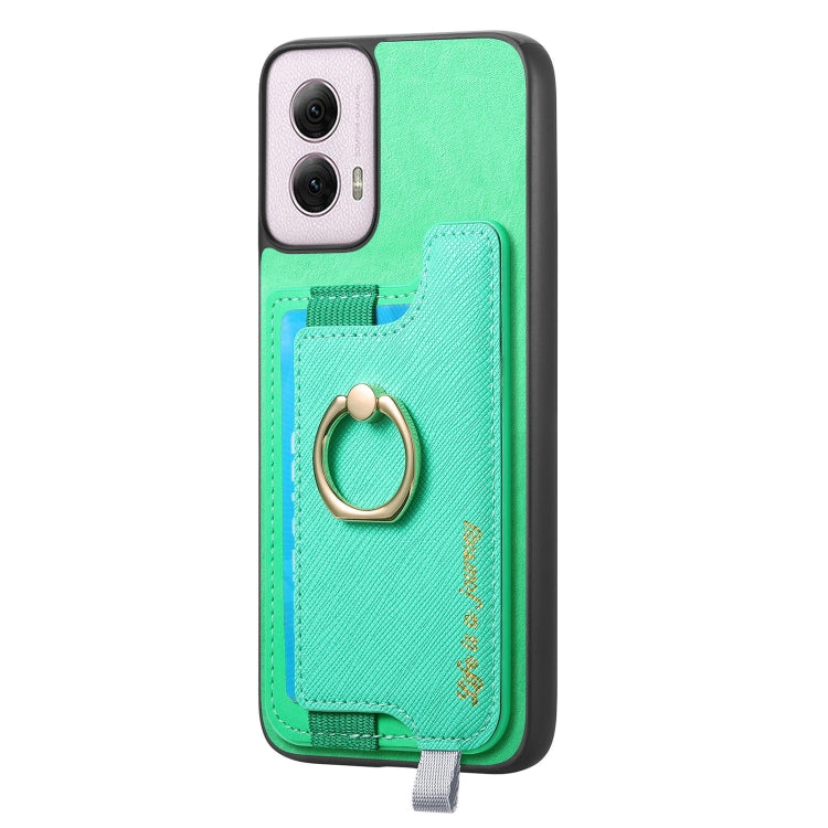 For Motorola Moto G Power 2024 5G Retro Magsafe Cross Leather Ring Holder Card Bag Phone Case(Green) by buy2fix