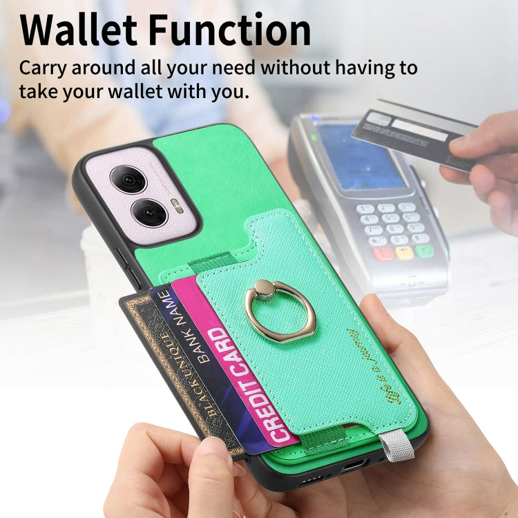 For Motorola Moto G Power 2024 5G Retro Magsafe Cross Leather Ring Holder Card Bag Phone Case(Green) by buy2fix