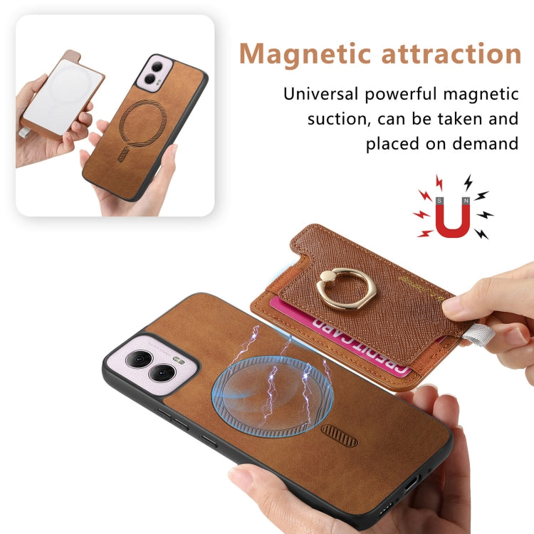For Motorola Moto G Power 2024 5G Retro Magsafe Cross Leather Ring Holder Card Bag Phone Case(Brown) by buy2fix