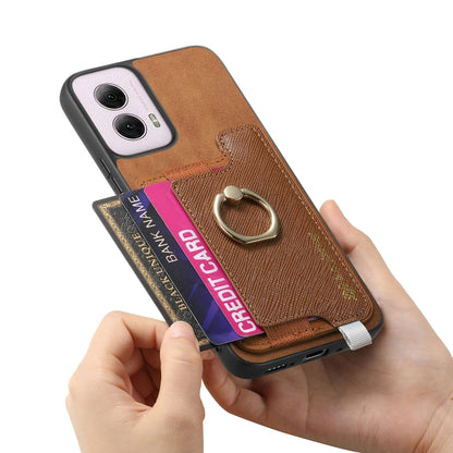 For Motorola Moto G Power 2024 5G Retro Magsafe Cross Leather Ring Holder Card Bag Phone Case(Brown) by buy2fix