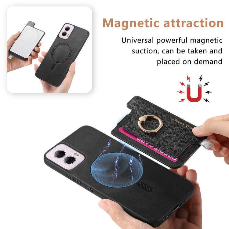 For Motorola Moto G Power 2024 5G Retro Magsafe Cross Leather Ring Holder Card Bag Phone Case(Black) by buy2fix