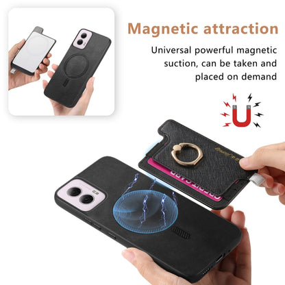 For Motorola Moto G Power 2024 5G Retro Magsafe Cross Leather Ring Holder Card Bag Phone Case(Black) by buy2fix