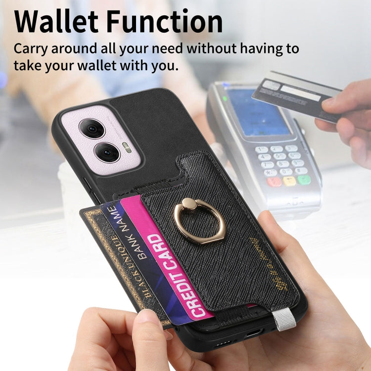 For Motorola Moto G Power 2024 5G Retro Magsafe Cross Leather Ring Holder Card Bag Phone Case(Black) by buy2fix