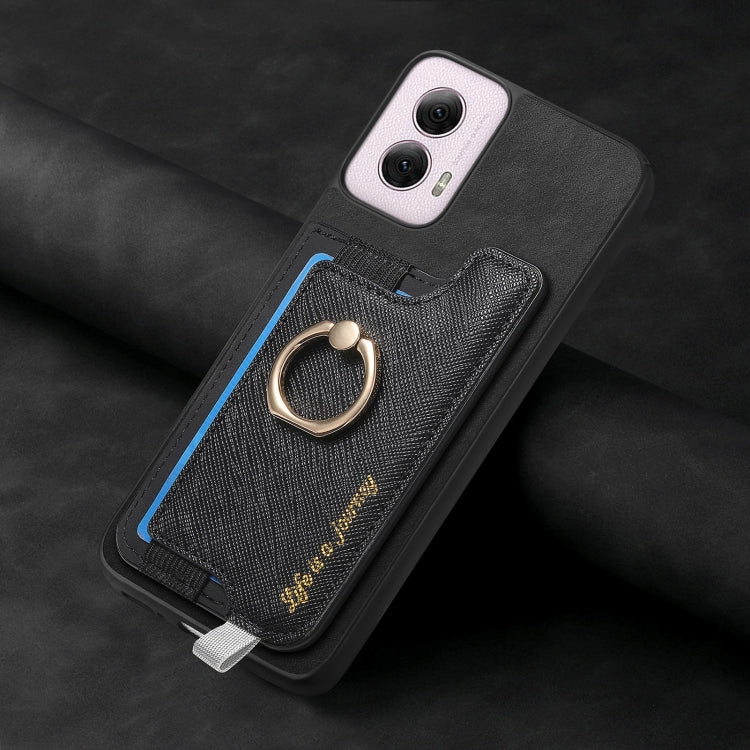 For Motorola Moto G Power 2024 5G Retro Magsafe Cross Leather Ring Holder Card Bag Phone Case(Black) by buy2fix