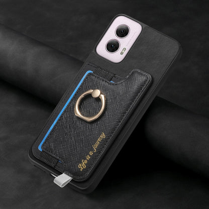 For Motorola Moto G Power 2024 5G Retro Magsafe Cross Leather Ring Holder Card Bag Phone Case(Black) by buy2fix