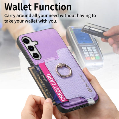 For Samsung Galaxy S25 5G Retro Cross Leather Ring Horizontal Insert Card Bag MagSafe Phone Case(Purple) by buy2fix