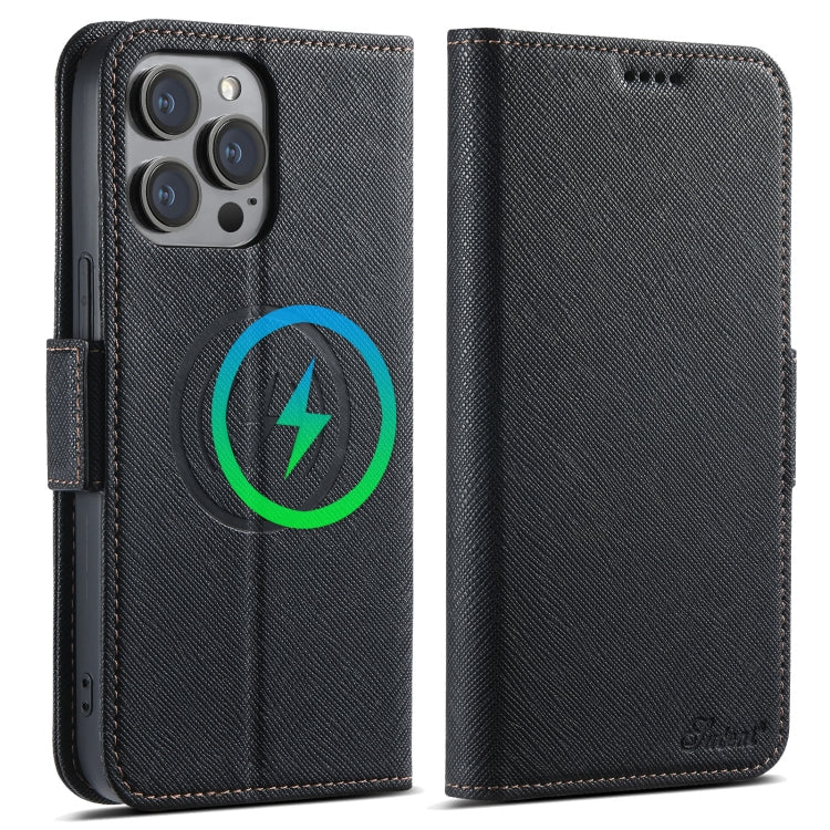 For iPhone 15 Pro Max Suteni J08 Multifunctional Cross Texture MagSafe Leather Phone Case(Black) - iPhone 15 Pro Max Cases by Suteni | Online Shopping UK | buy2fix