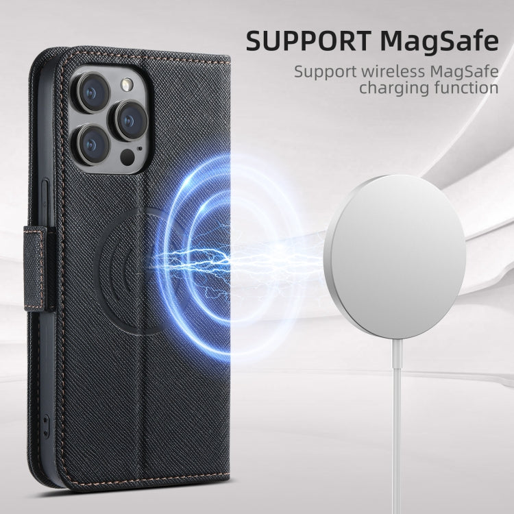 For iPhone 15 Pro Max Suteni J08 Multifunctional Cross Texture MagSafe Leather Phone Case(Black) - iPhone 15 Pro Max Cases by Suteni | Online Shopping UK | buy2fix