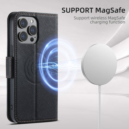 For iPhone 15 Pro Max Suteni J08 Multifunctional Cross Texture MagSafe Leather Phone Case(Black) - iPhone 15 Pro Max Cases by Suteni | Online Shopping UK | buy2fix