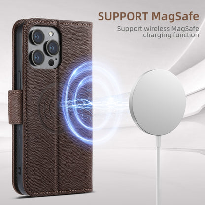 For iPhone 15 Pro Max Suteni J08 Multifunctional Cross Texture MagSafe Leather Phone Case(Brown) - iPhone 15 Pro Max Cases by Suteni | Online Shopping UK | buy2fix