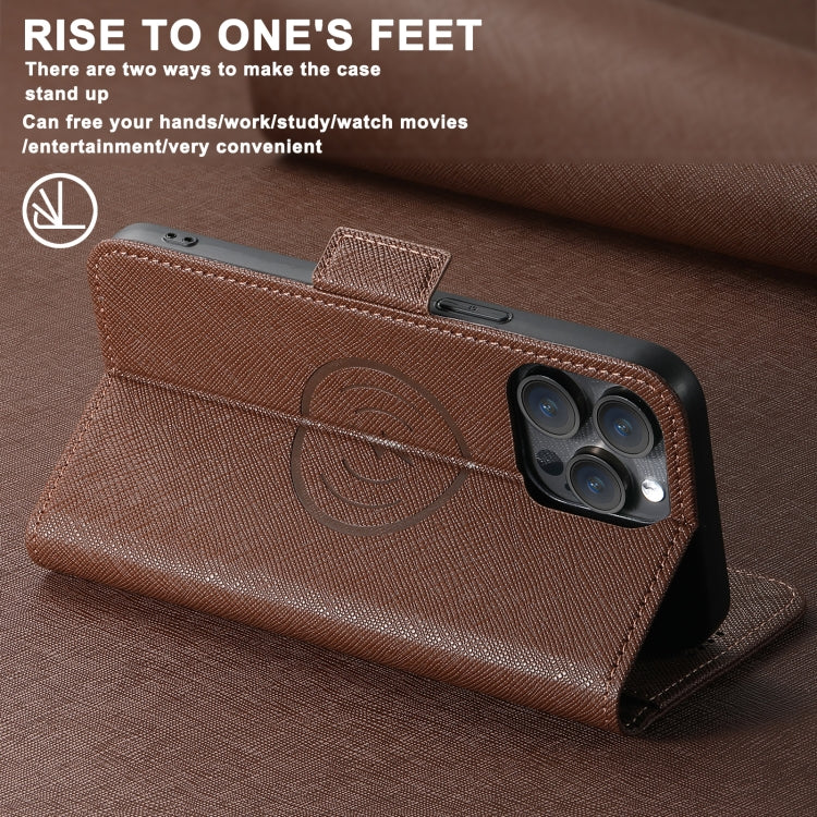 For iPhone 15 Pro Max Suteni J08 Multifunctional Cross Texture MagSafe Leather Phone Case(Brown) - iPhone 15 Pro Max Cases by Suteni | Online Shopping UK | buy2fix