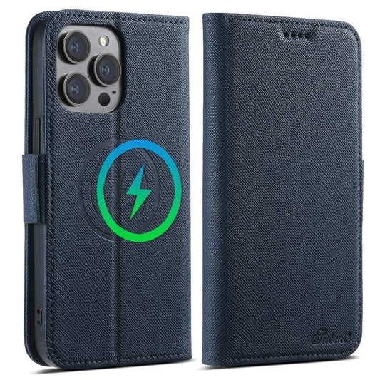 For iPhone 15 Pro Max Suteni J08 Multifunctional Cross Texture MagSafe Leather Phone Case(Blue) - iPhone 15 Pro Max Cases by Suteni | Online Shopping UK | buy2fix