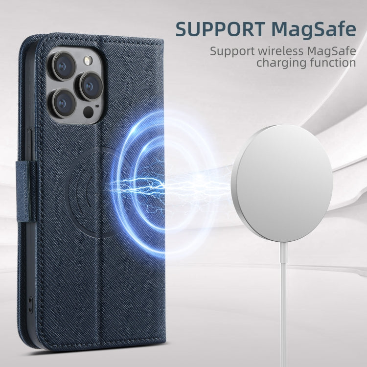 For iPhone 15 Pro Max Suteni J08 Multifunctional Cross Texture MagSafe Leather Phone Case(Blue) - iPhone 15 Pro Max Cases by Suteni | Online Shopping UK | buy2fix