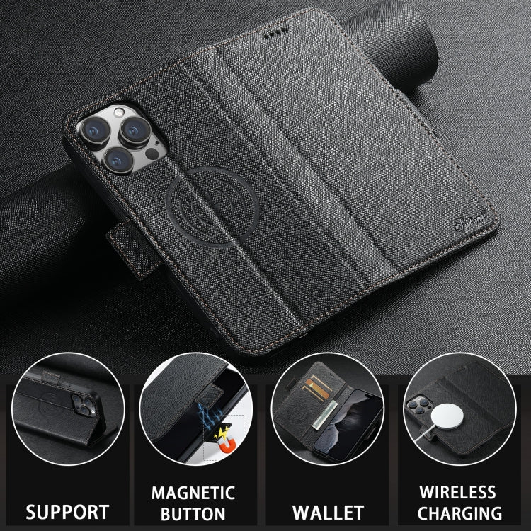 For iPhone 15 Pro Max Suteni J08 Multifunctional Cross Texture MagSafe Leather Phone Case(Black) - iPhone 15 Pro Max Cases by Suteni | Online Shopping UK | buy2fix