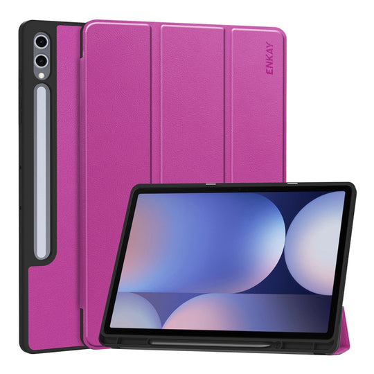 For Samsung Galaxy Tab S10+ / S9+ / S9 FE+ ENKAY Tri-fold Custer Texture TPU Leather Smart Tablet Case with Pen Slot(Purple)