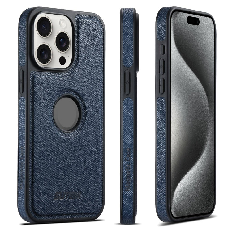 For iPhone 15 Pro Max Suteni G1 Cross Texture MagSafe Phone Case(Blue) - iPhone 15 Pro Max Cases by Suteni | Online Shopping UK | buy2fix