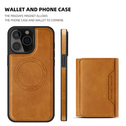 For iPhone 13 Shield Multi-functional MagSafe Card Bag Phone Case(Brown) - iPhone 13 Cases by buy2fix | Online Shopping UK | buy2fix