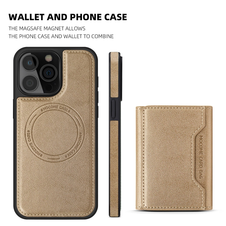 For iPhone 15 Shield Multi-functional MagSafe Card Bag Phone Case(Desert Gold) - iPhone 15 Cases by buy2fix | Online Shopping UK | buy2fix