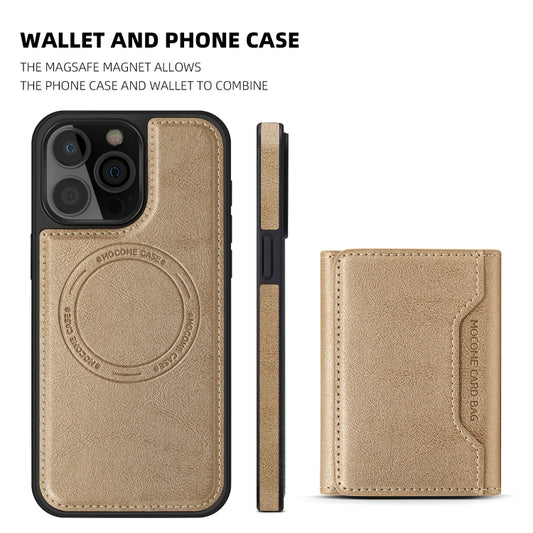 For iPhone 15 Shield Multi-functional MagSafe Card Bag Phone Case(Desert Gold) - iPhone 15 Cases by buy2fix | Online Shopping UK | buy2fix