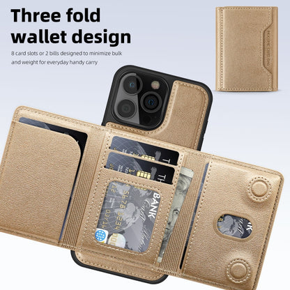 For iPhone 15 Shield Multi-functional MagSafe Card Bag Phone Case(Desert Gold) - iPhone 15 Cases by buy2fix | Online Shopping UK | buy2fix