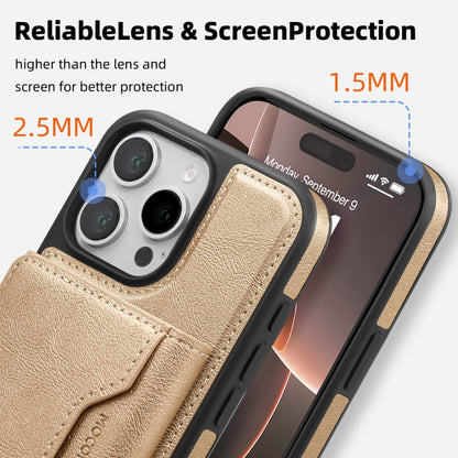 For iPhone 15 Shield Multi-functional MagSafe Card Bag Phone Case(Desert Gold) - iPhone 15 Cases by buy2fix | Online Shopping UK | buy2fix