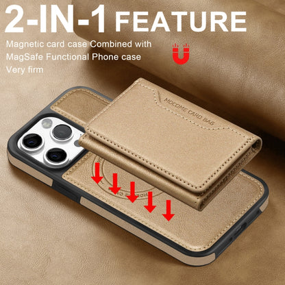 For iPhone 15 Shield Multi-functional MagSafe Card Bag Phone Case(Desert Gold) - iPhone 15 Cases by buy2fix | Online Shopping UK | buy2fix