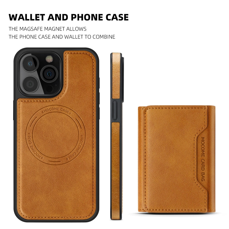 For iPhone 15 Shield Multi-functional MagSafe Card Bag Phone Case(Brown) - iPhone 15 Cases by buy2fix | Online Shopping UK | buy2fix