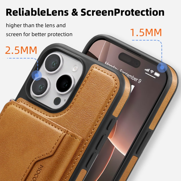 For iPhone 15 Shield Multi-functional MagSafe Card Bag Phone Case(Brown) - iPhone 15 Cases by buy2fix | Online Shopping UK | buy2fix