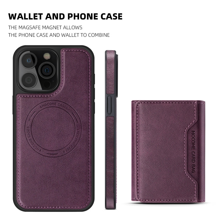 For iPhone 15 Shield Multi-functional MagSafe Card Bag Phone Case(Purple) - iPhone 15 Cases by buy2fix | Online Shopping UK | buy2fix