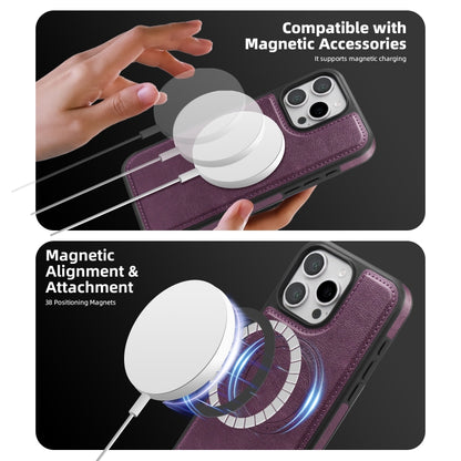 For iPhone 15 Shield Multi-functional MagSafe Card Bag Phone Case(Purple) - iPhone 15 Cases by buy2fix | Online Shopping UK | buy2fix
