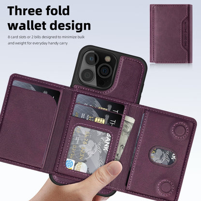 For iPhone 15 Shield Multi-functional MagSafe Card Bag Phone Case(Purple) - iPhone 15 Cases by buy2fix | Online Shopping UK | buy2fix