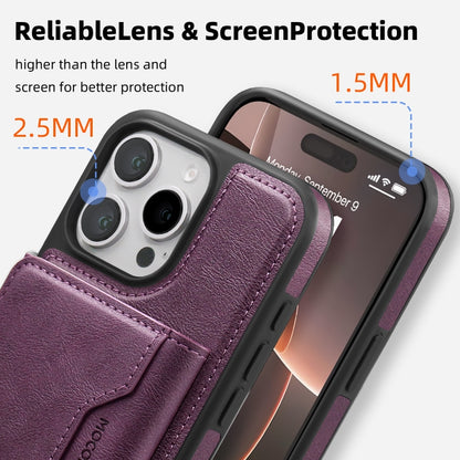 For iPhone 15 Shield Multi-functional MagSafe Card Bag Phone Case(Purple) - iPhone 15 Cases by buy2fix | Online Shopping UK | buy2fix
