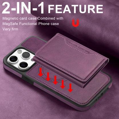 For iPhone 15 Shield Multi-functional MagSafe Card Bag Phone Case(Purple) - iPhone 15 Cases by buy2fix | Online Shopping UK | buy2fix