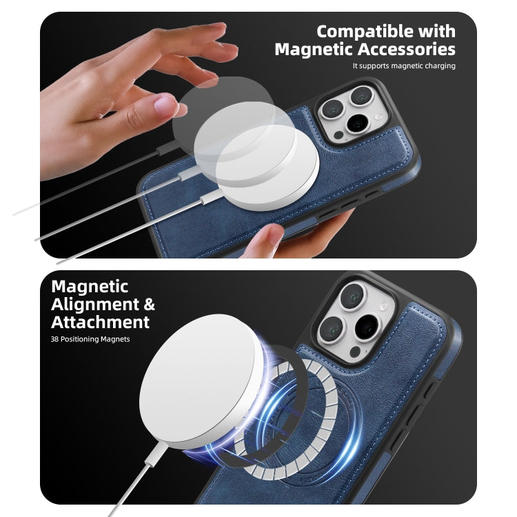 For iPhone 15 Shield Multi-functional MagSafe Card Bag Phone Case(Blue) - iPhone 15 Cases by buy2fix | Online Shopping UK | buy2fix