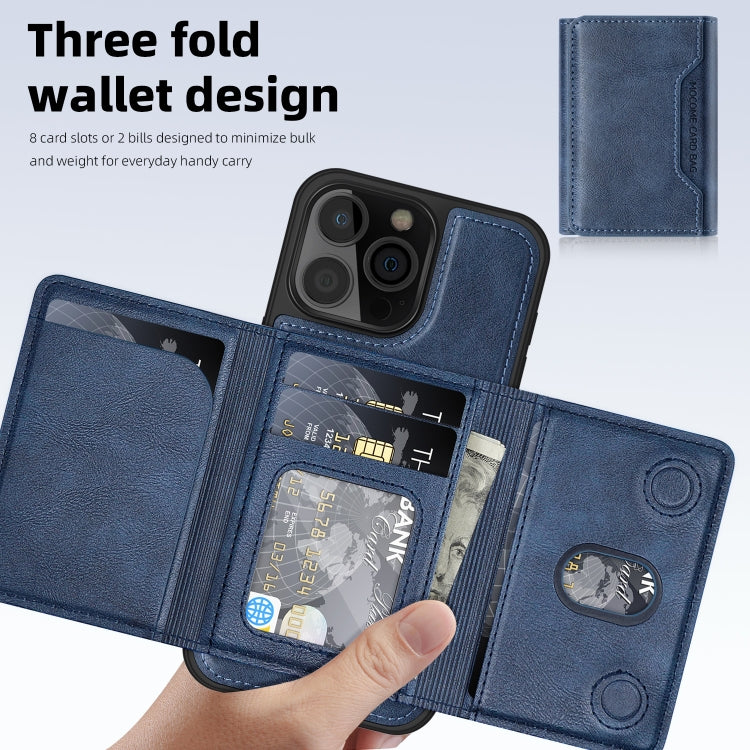 For iPhone 15 Shield Multi-functional MagSafe Card Bag Phone Case(Blue) - iPhone 15 Cases by buy2fix | Online Shopping UK | buy2fix