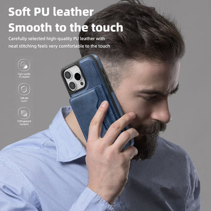 For iPhone 15 Shield Multi-functional MagSafe Card Bag Phone Case(Blue) - iPhone 15 Cases by buy2fix | Online Shopping UK | buy2fix