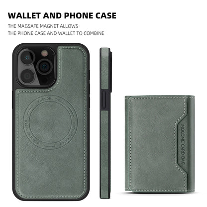 For iPhone 15 Shield Multi-functional MagSafe Card Bag Phone Case(Green) - iPhone 15 Cases by buy2fix | Online Shopping UK | buy2fix