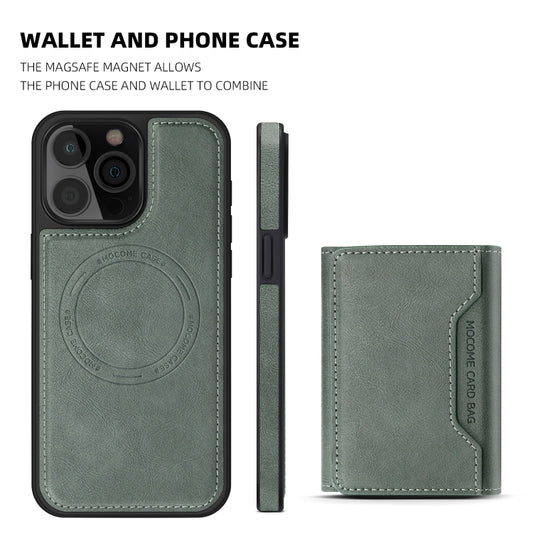 For iPhone 15 Shield Multi-functional MagSafe Card Bag Phone Case(Green) - iPhone 15 Cases by buy2fix | Online Shopping UK | buy2fix